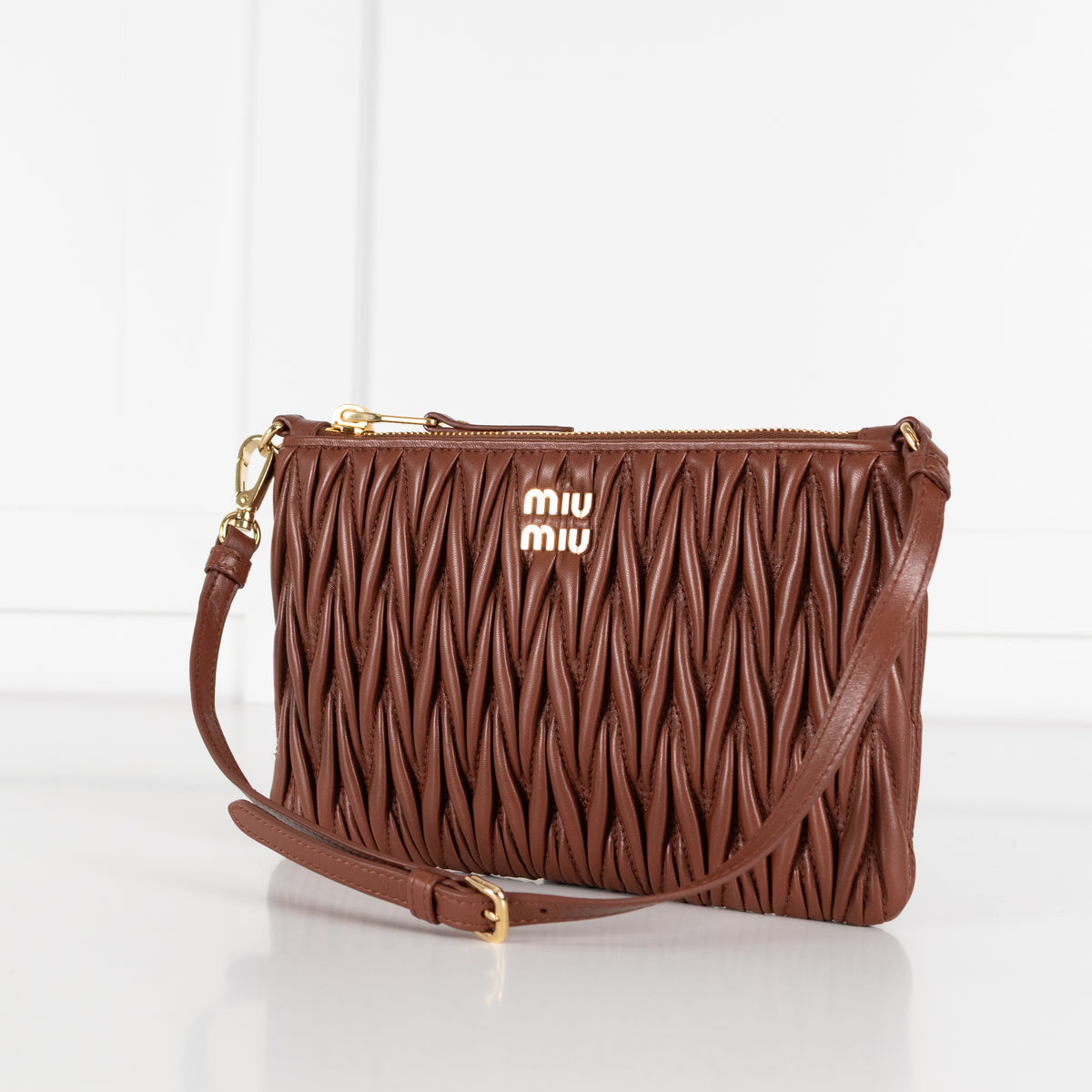 Miu Miu Tan Matelasse Nappa Leather Pouch Bag