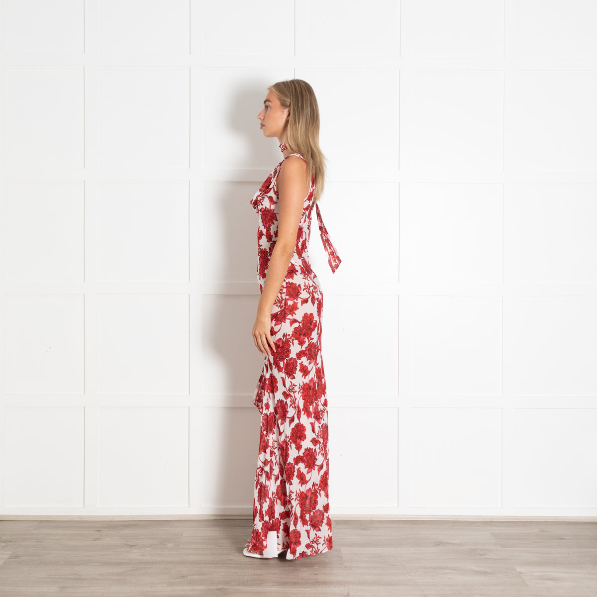 Alexandra Miro White Red Sheer Harper Maxi Dress