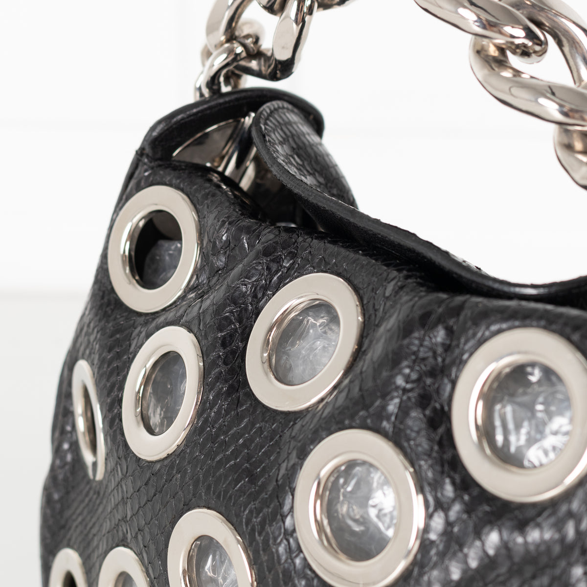 Prada Black Vitello Daino Silver Grommet Detail Bag