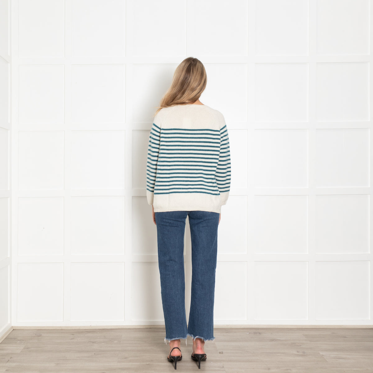 Wyse Cream Teal Striped Cashmere Jumper