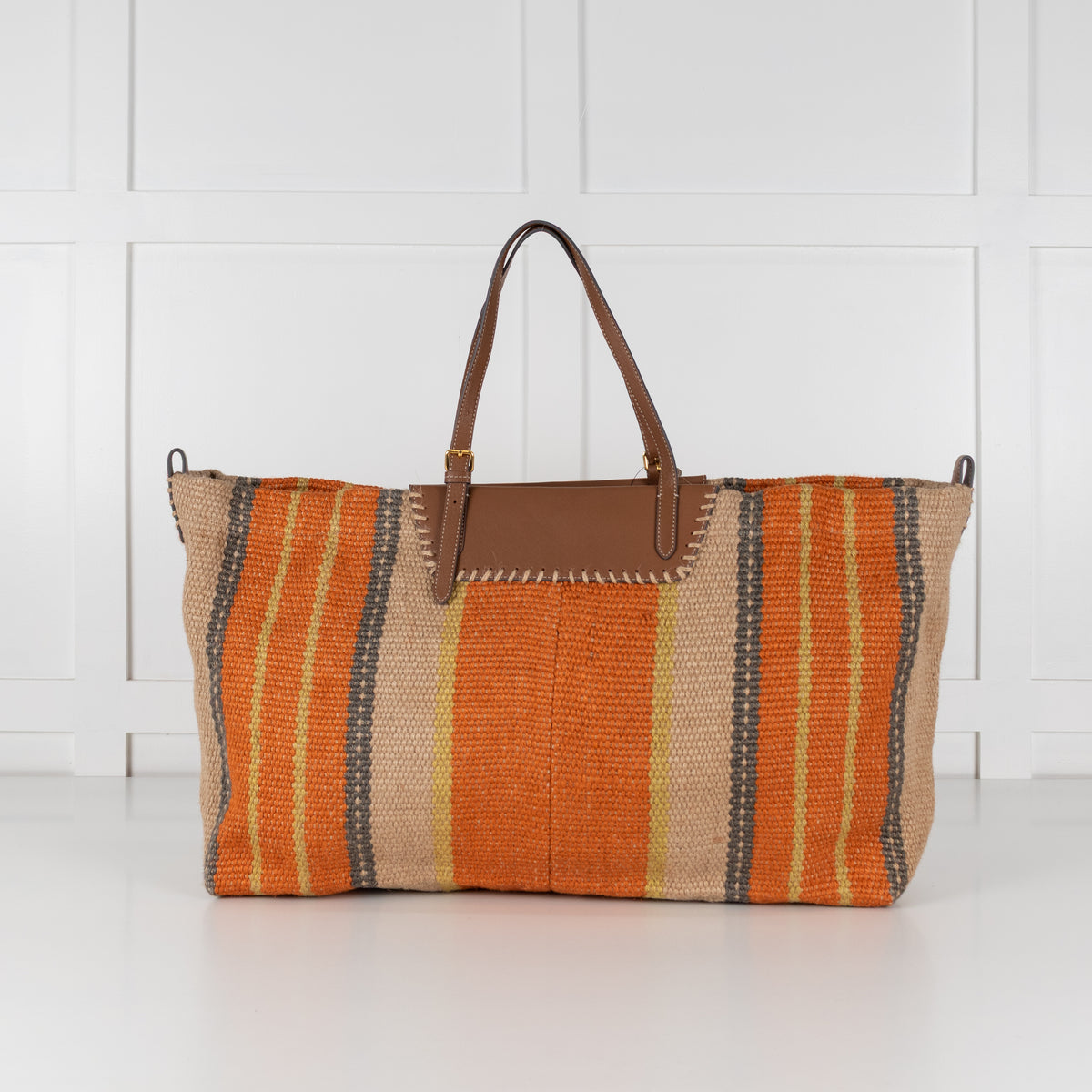 Anya Hindmarch Orange Striped Large Raffia Tote