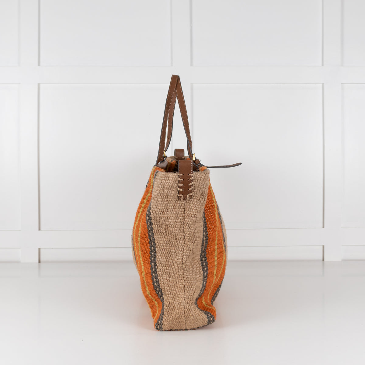 Anya Hindmarch Orange Striped Large Raffia Tote