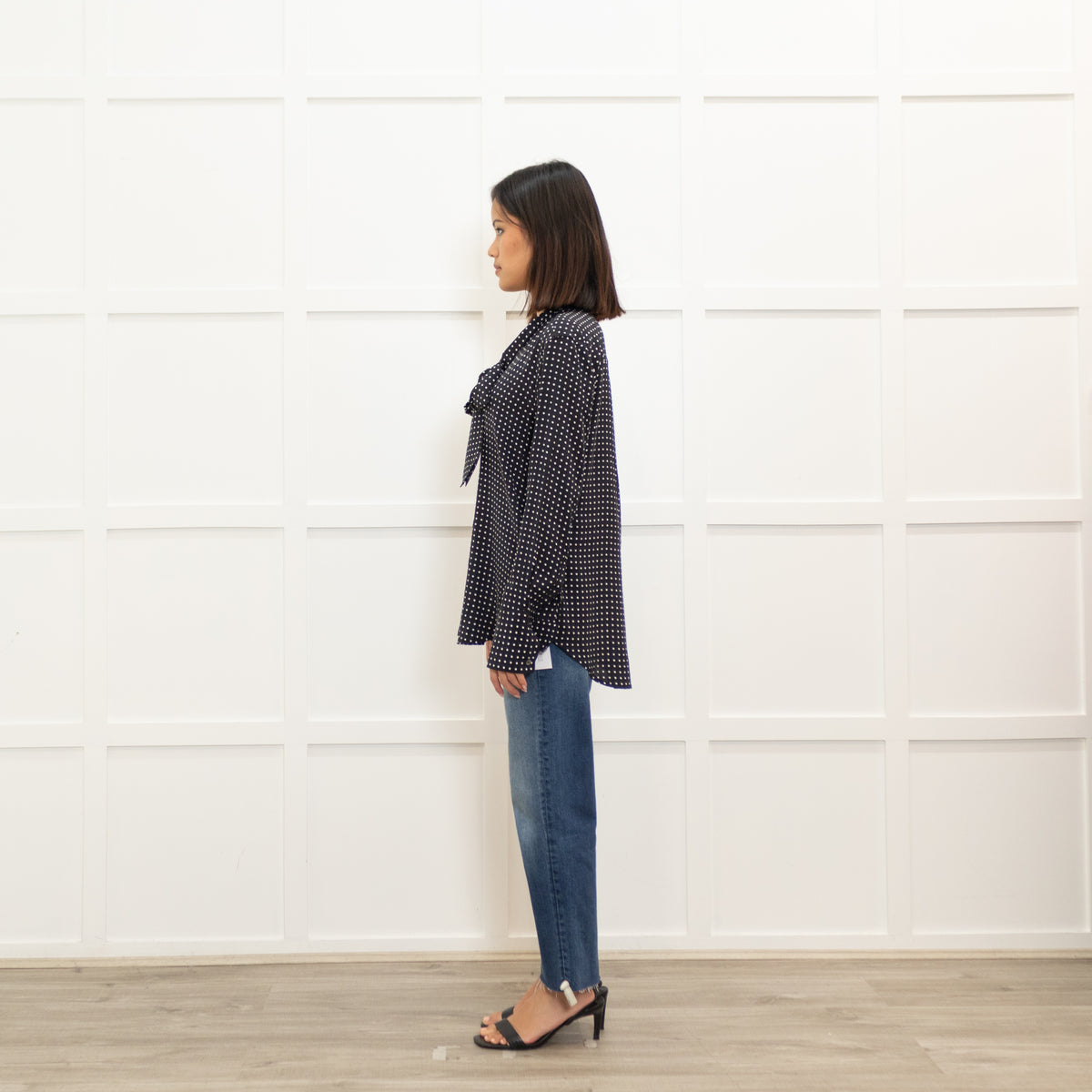Equipment Black Polka Dot Tie Neck Blouse