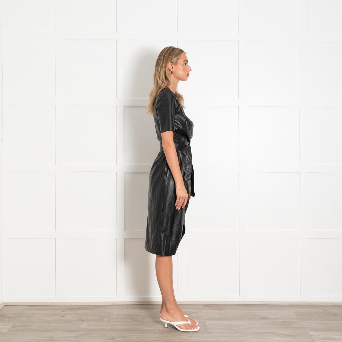 Pinko Black Faux Leather Belted Wrap Dress