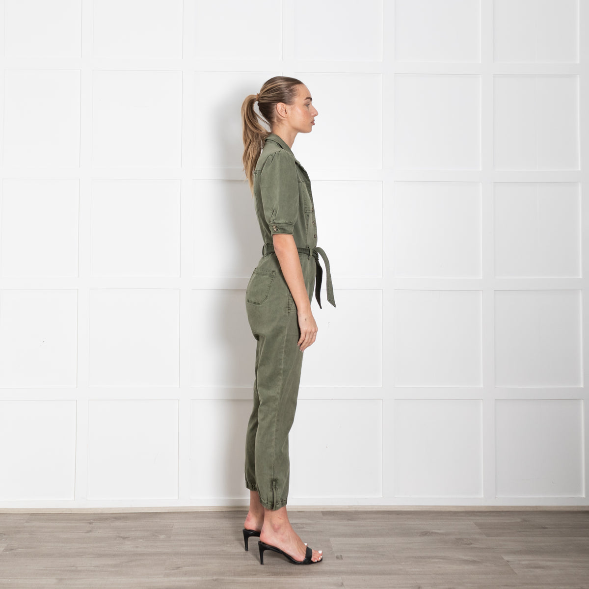 Paige Khaki Short Sleeve Jumpsuit