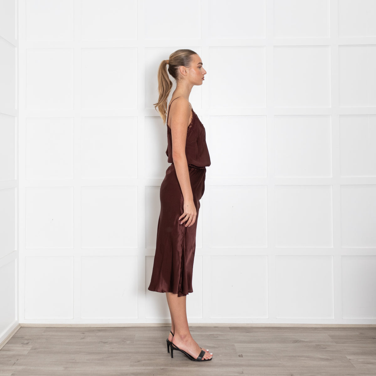 Goldhawk Brown Silk Aline Slip Skirt