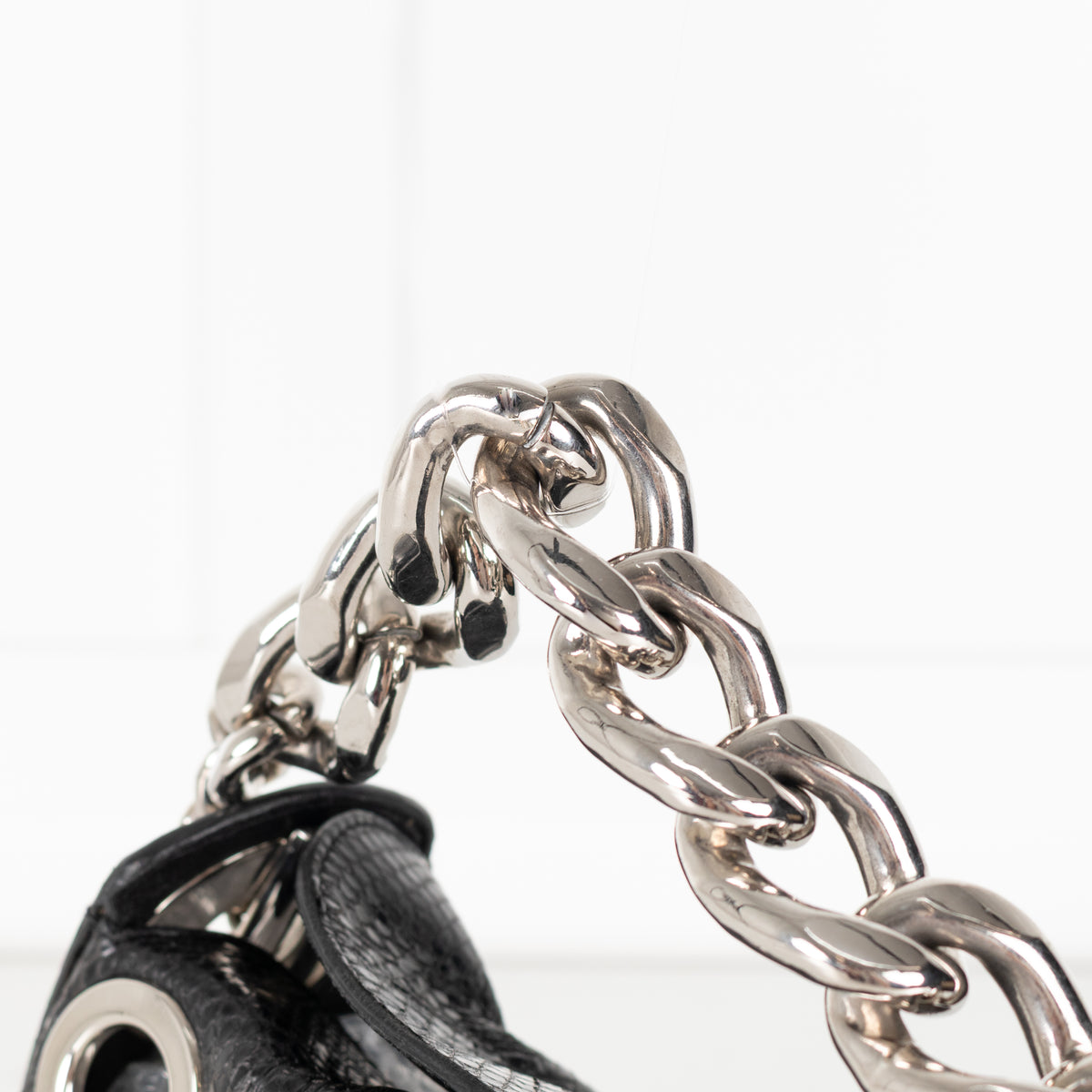Prada Black Vitello Daino Silver Grommet Detail Bag