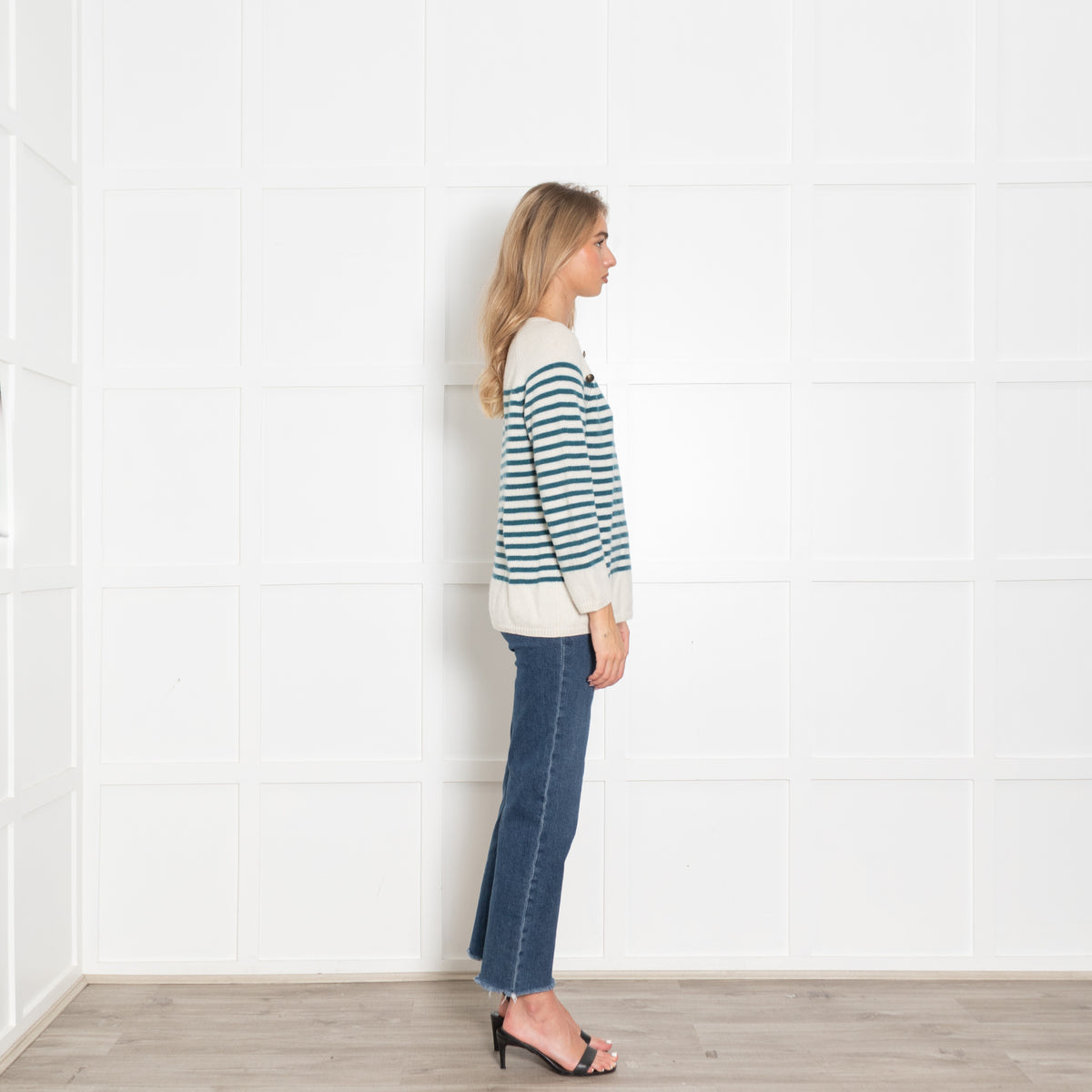 Wyse Cream Teal Striped Cashmere Jumper