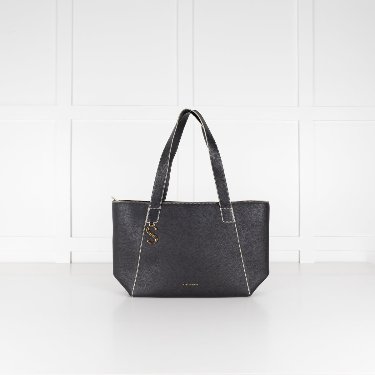 Strathberry Black Tote Bag with White Trim