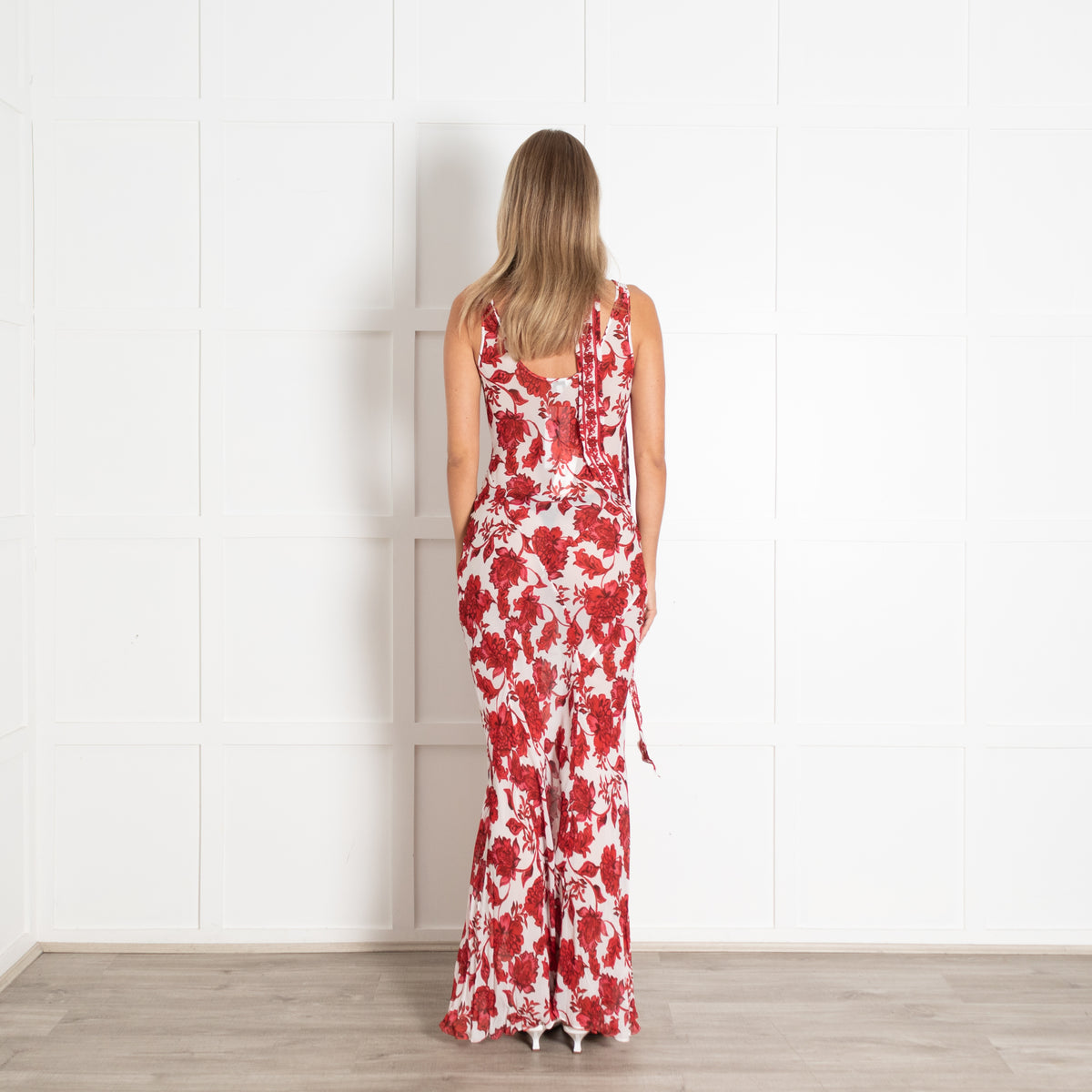 Alexandra Miro White Red Sheer Harper Maxi Dress