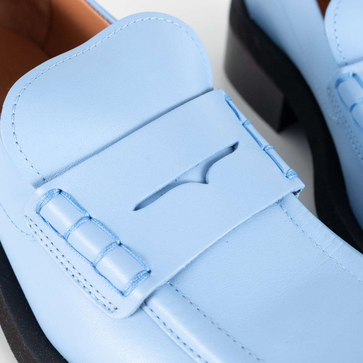 Ganni Blue Leather Square Toe Loafers
