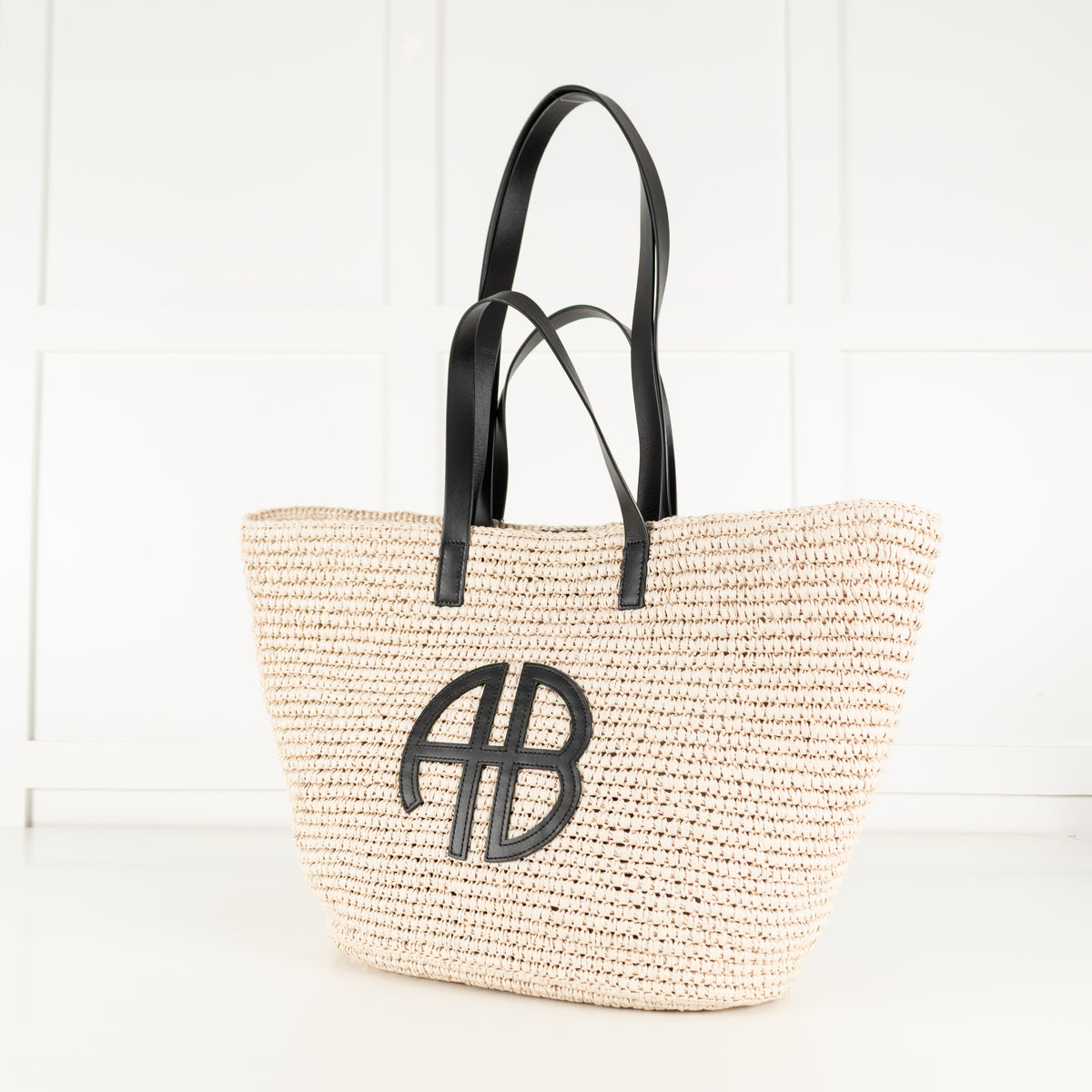 Anine Bing Raffia Palermo Tote with AB Logo