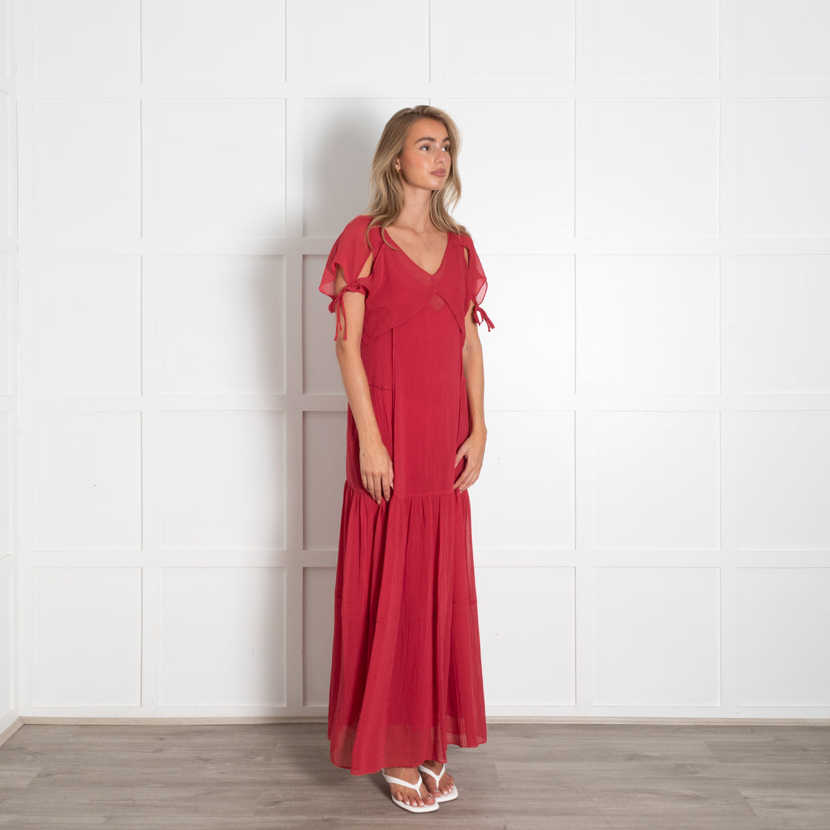 Phillip Lim Red Cotton & Silk Maxi Dress With Slip & Cropped Top