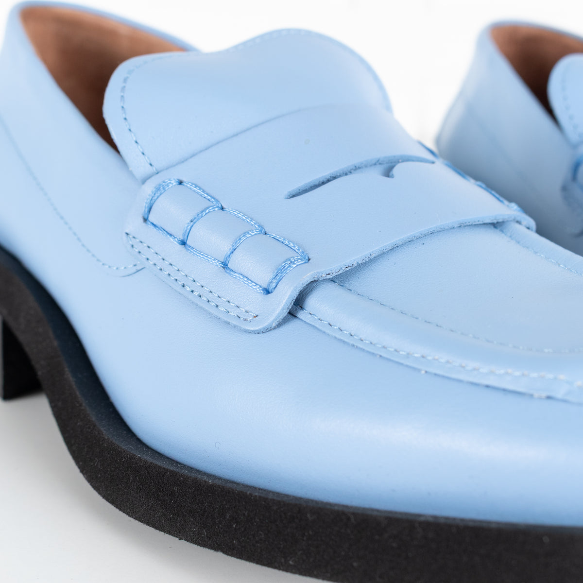 Ganni Blue Leather Square Toe Loafers