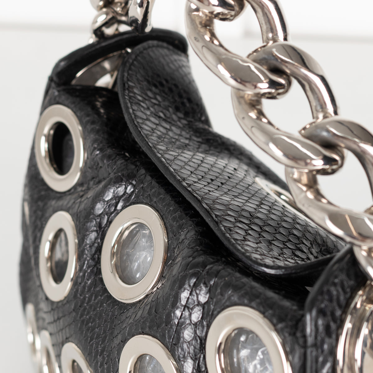 Prada Black Vitello Daino Silver Grommet Detail Bag