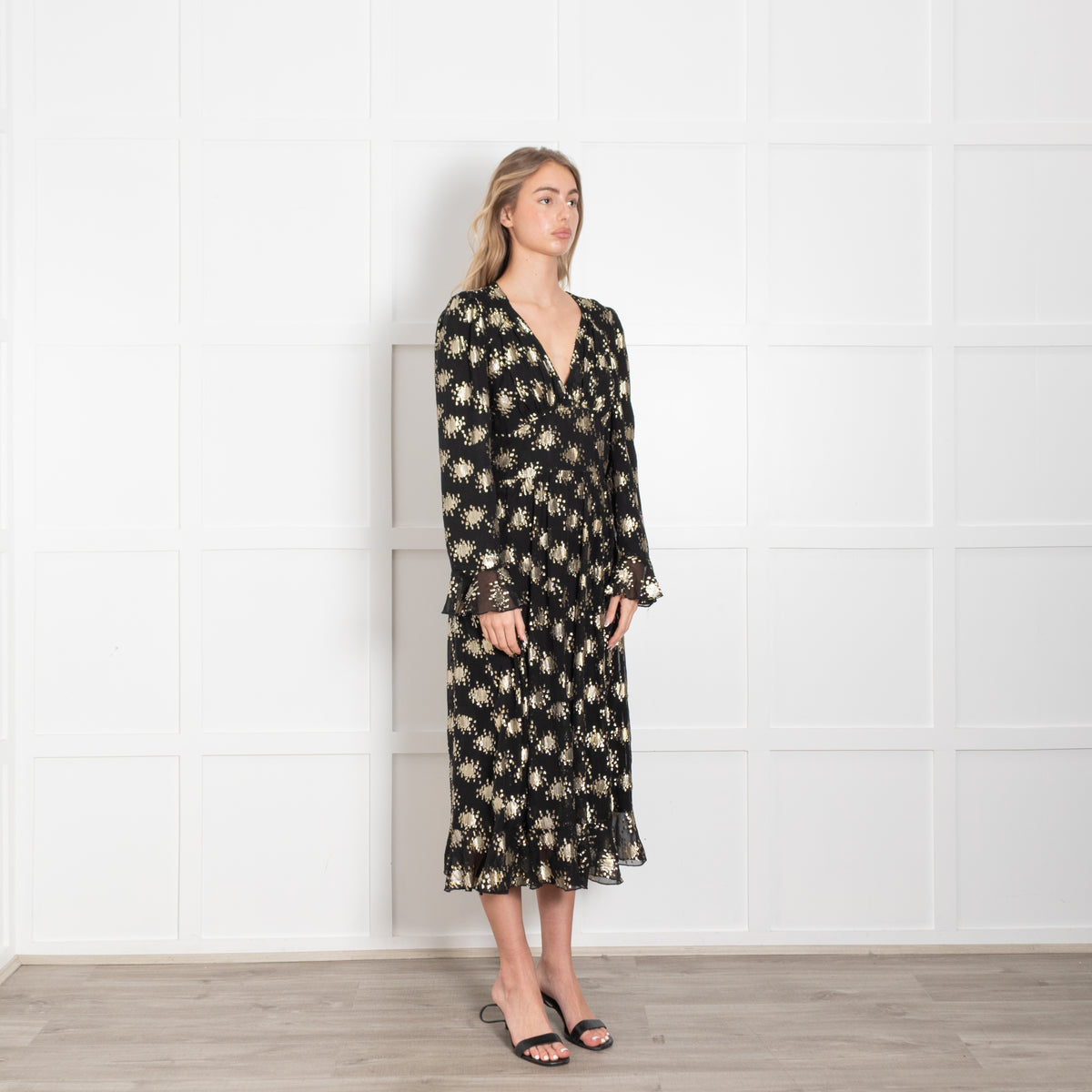 Stine Goya Black And Gold Metallic Silk Blend Dress