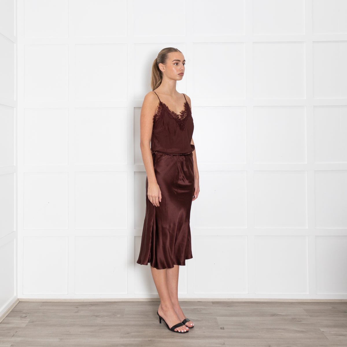 Goldhawk Brown Silk Aline Slip Skirt