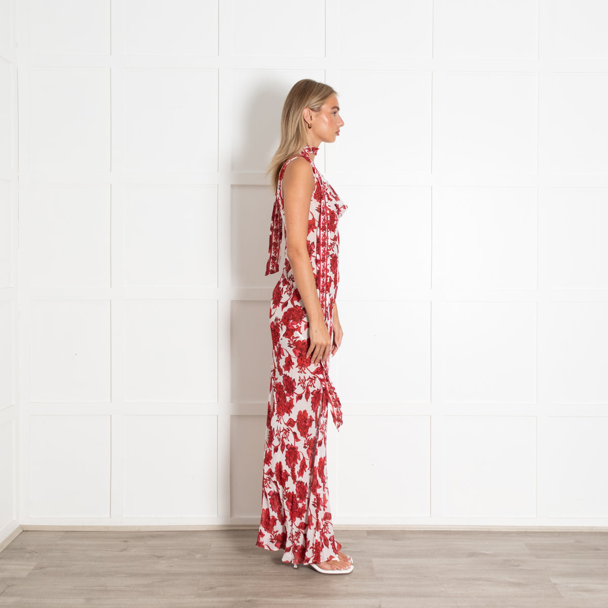 Alexandra Miro Red White Sheer Harper Maxi Dress