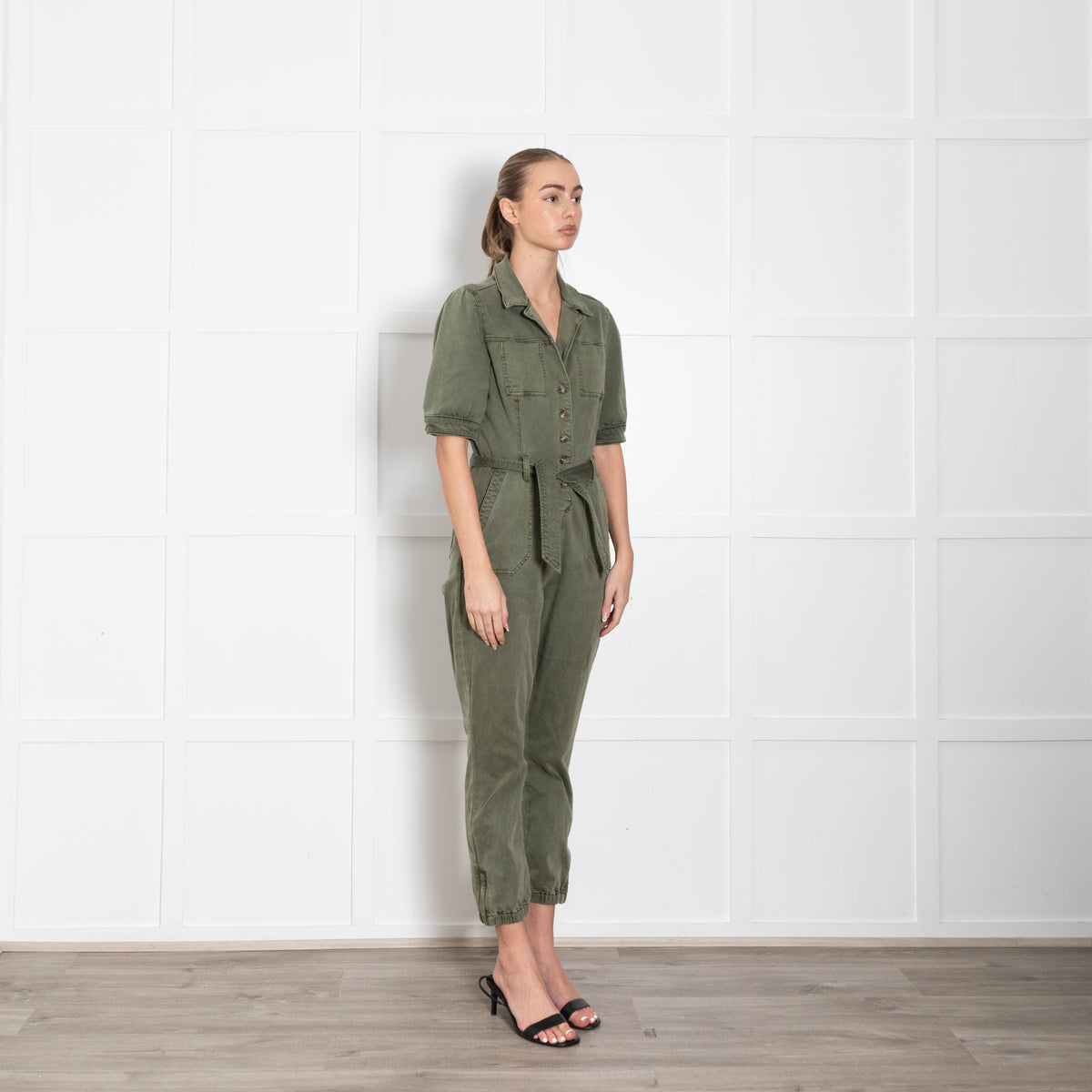 Paige Khaki Short Sleeve Jumpsuit