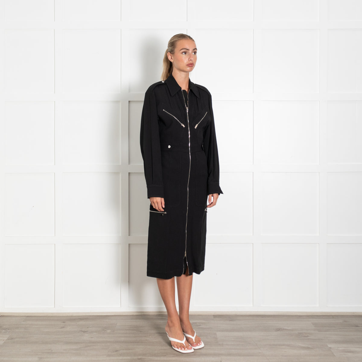 Victoria Beckham Zip-Detailed Crepe Midi Shirt Dress