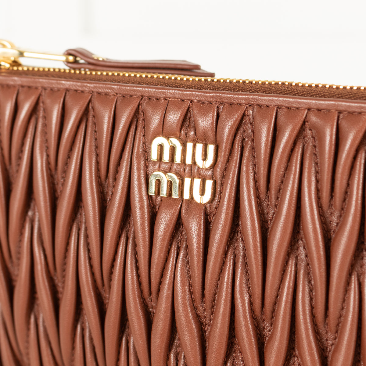 Miu Miu Tan Matelasse Nappa Leather Pouch Bag