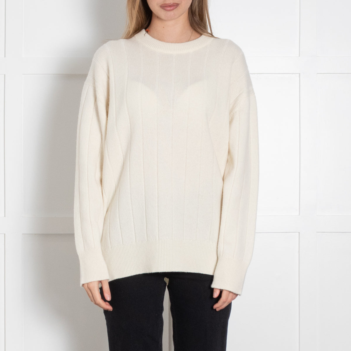 &Daughter Cream Jumbo Rib Round Neck Jumper