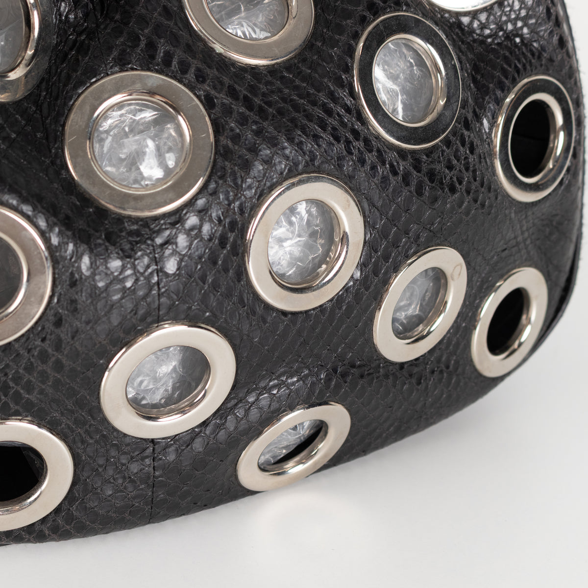 Prada Black Vitello Daino Silver Grommet Detail Bag