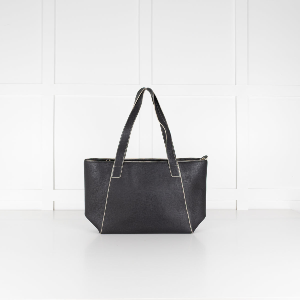 Strathberry Black Tote Bag with White Trim