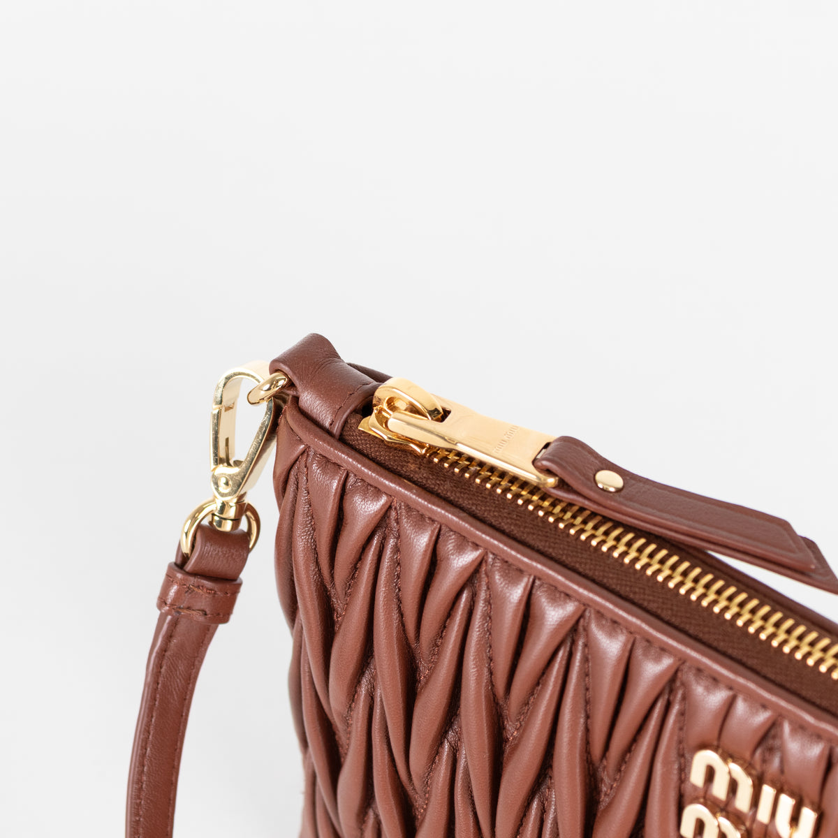 Miu Miu Tan Matelasse Nappa Leather Pouch Bag