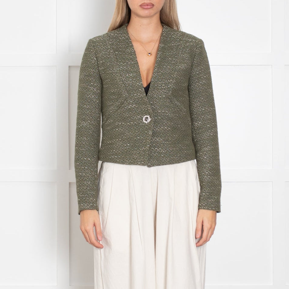 Sandro Green Cotton Tweedy Jacket