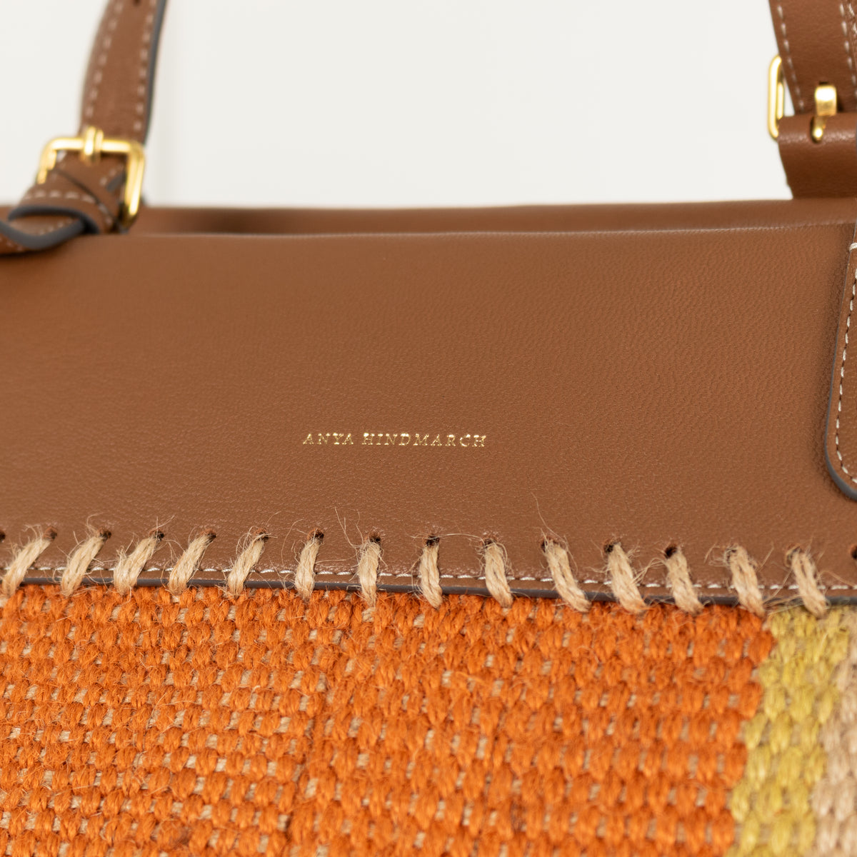 Anya Hindmarch Orange Striped Large Raffia Tote