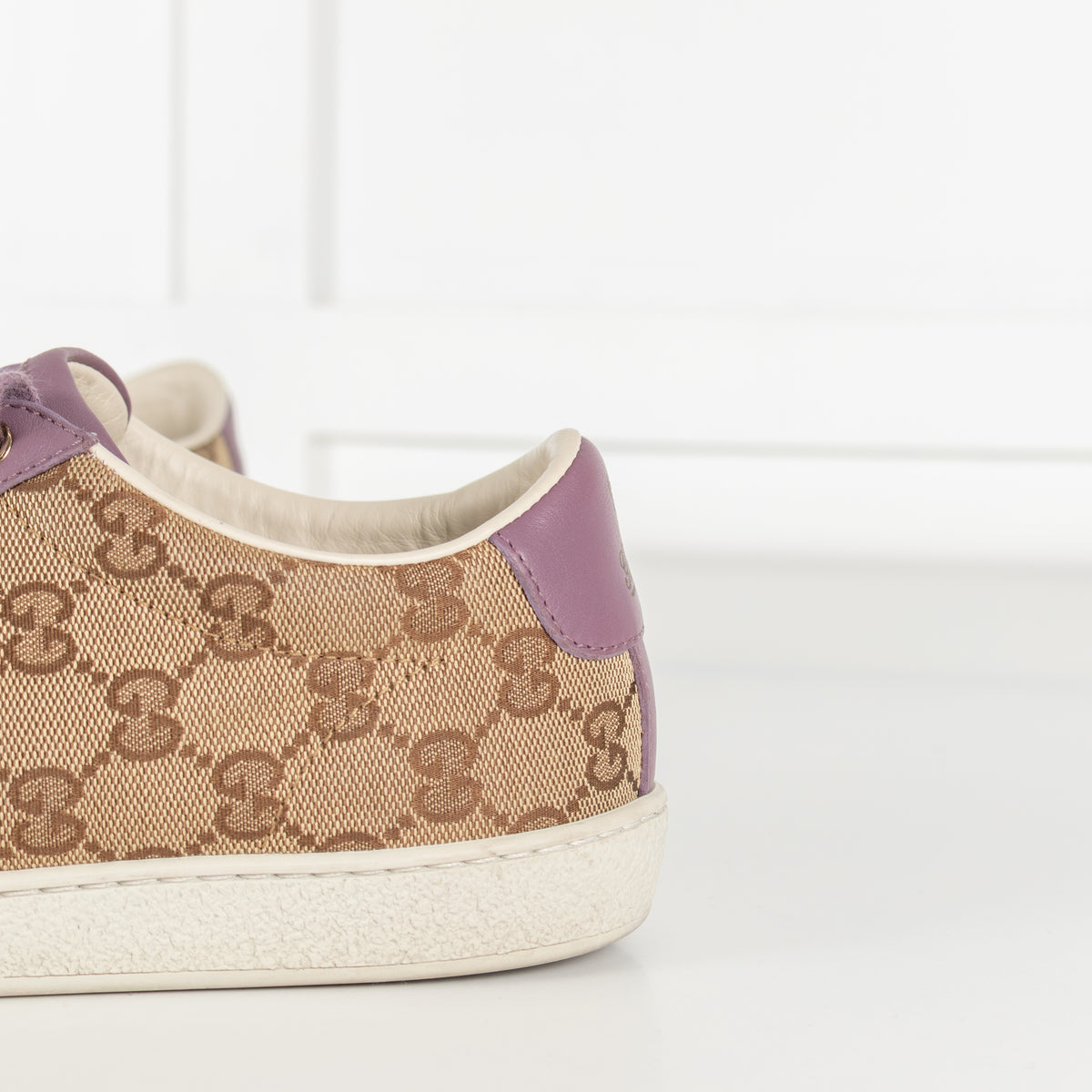Gucci Beige Canvas Purple Trim Leather Guccissima Low Top Trainers