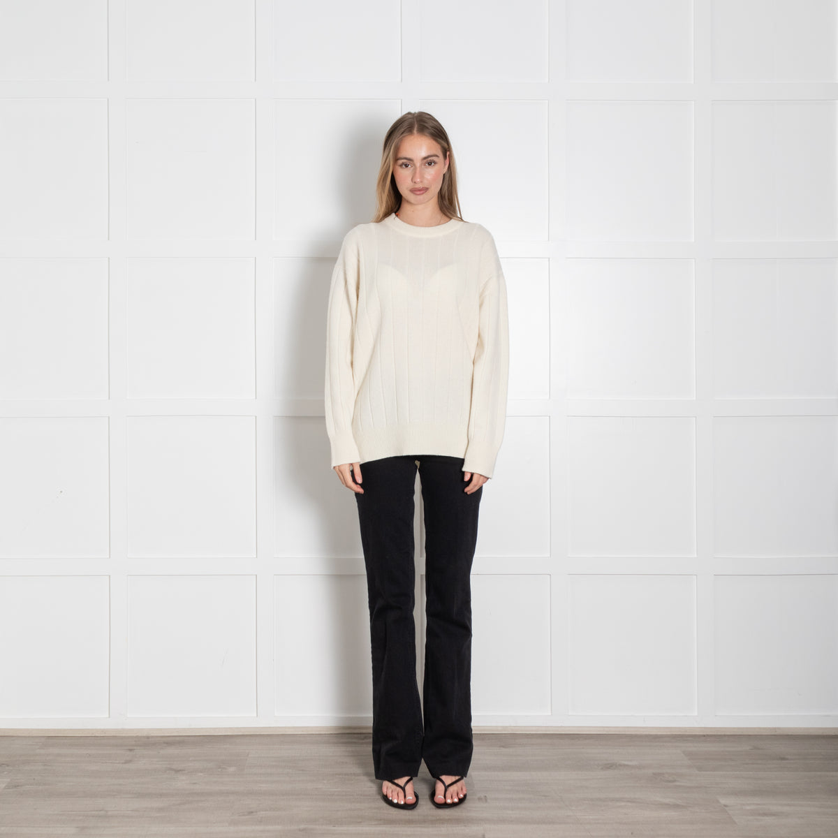 &Daughter Cream Jumbo Rib Round Neck Jumper