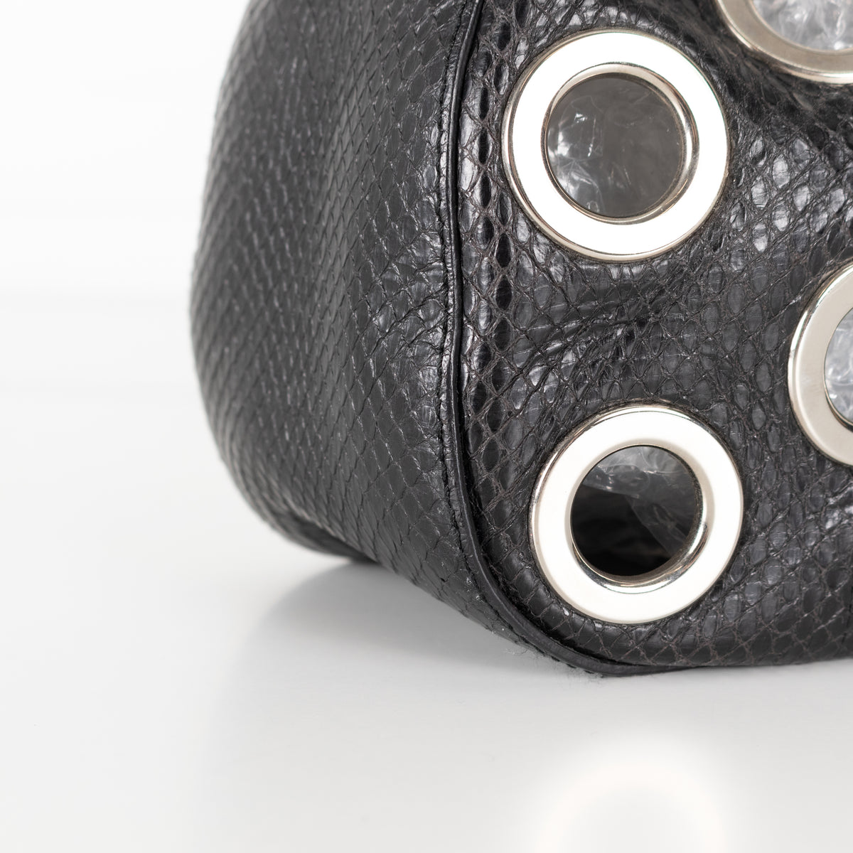 Prada Black Vitello Daino Silver Grommet Detail Bag