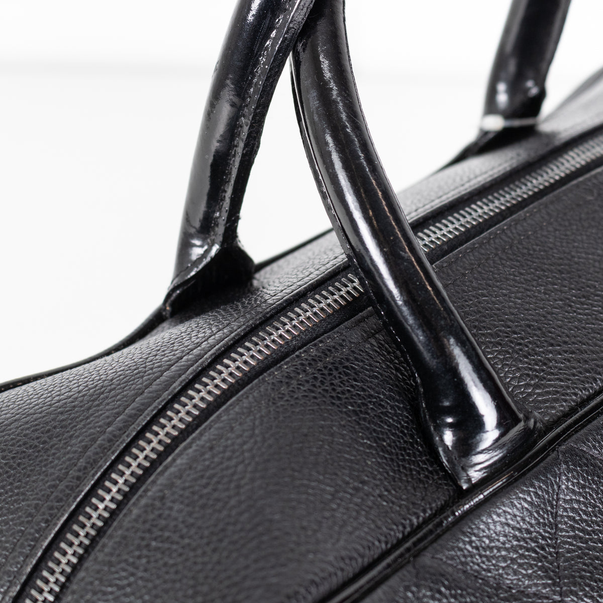 Chanel Quilted Black Caviar Logo Bowler Bag