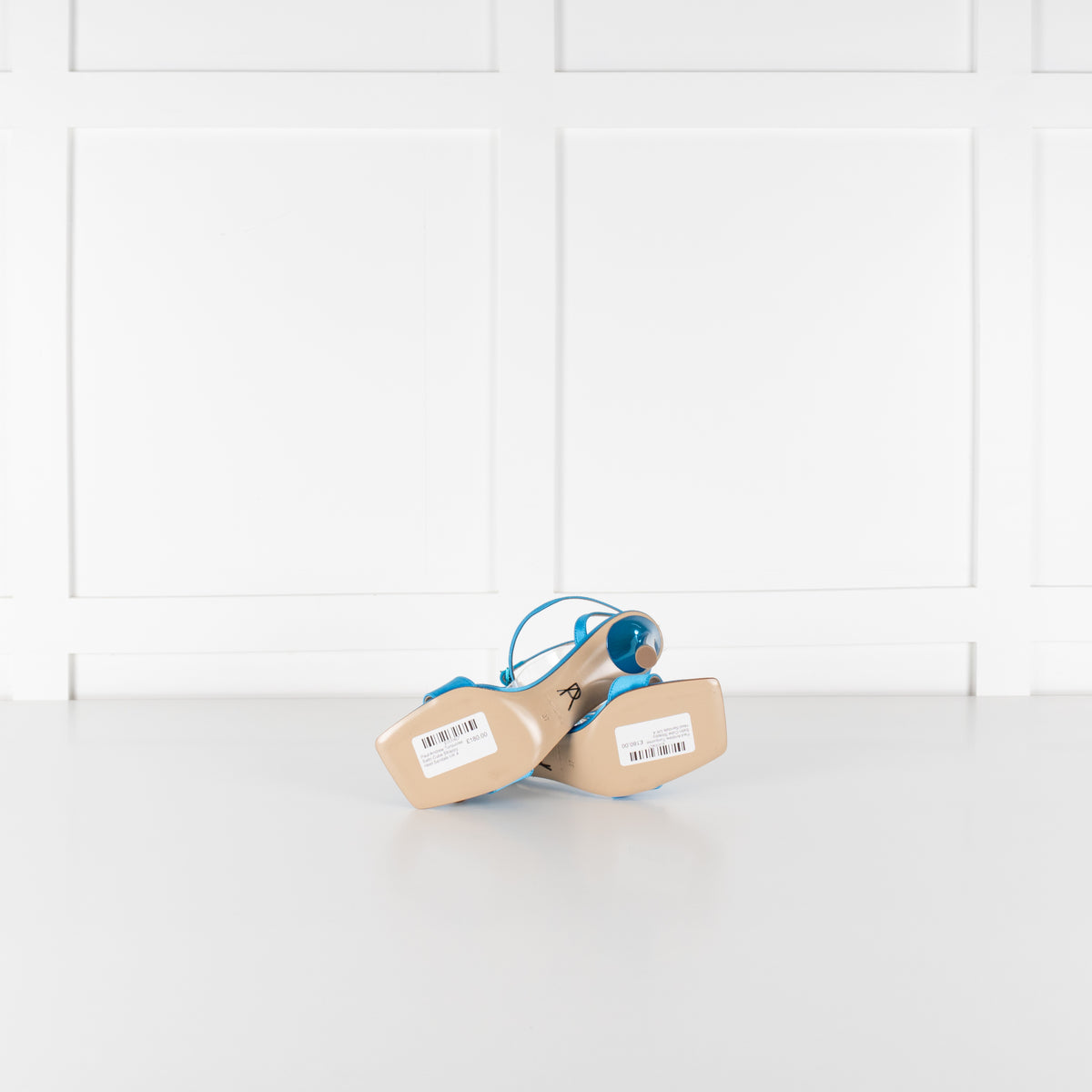 Paul Andrew Turquoise Satin Cube Strappy Heel Sandals
