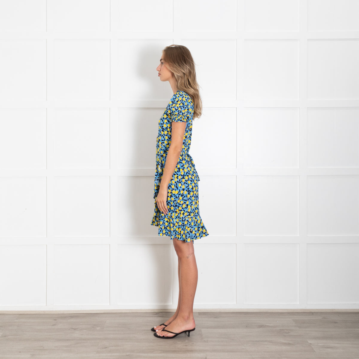 Diane Von Furstenberg Blue And Yellow Lemon Print Wrap Dress
