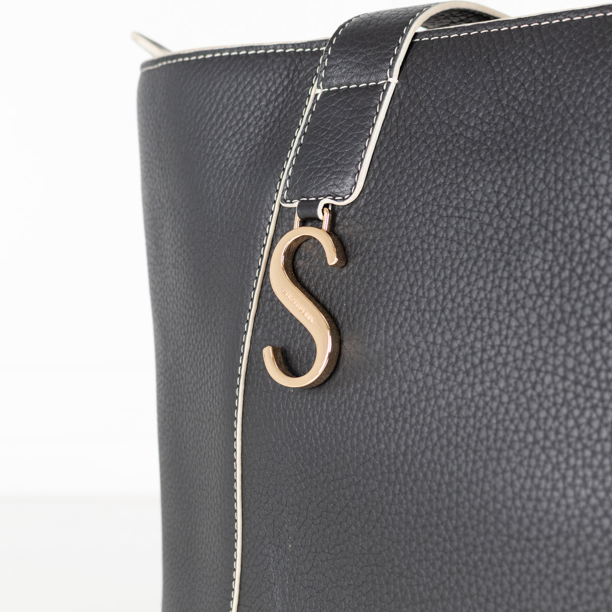 Strathberry Black Tote Bag with White Trim