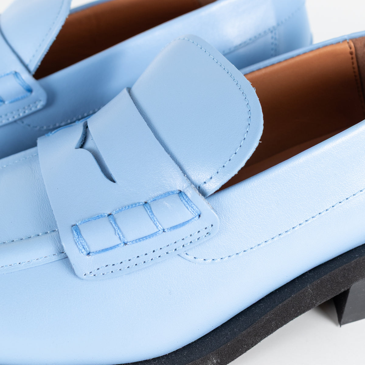 Ganni Blue Leather Square Toe Loafers