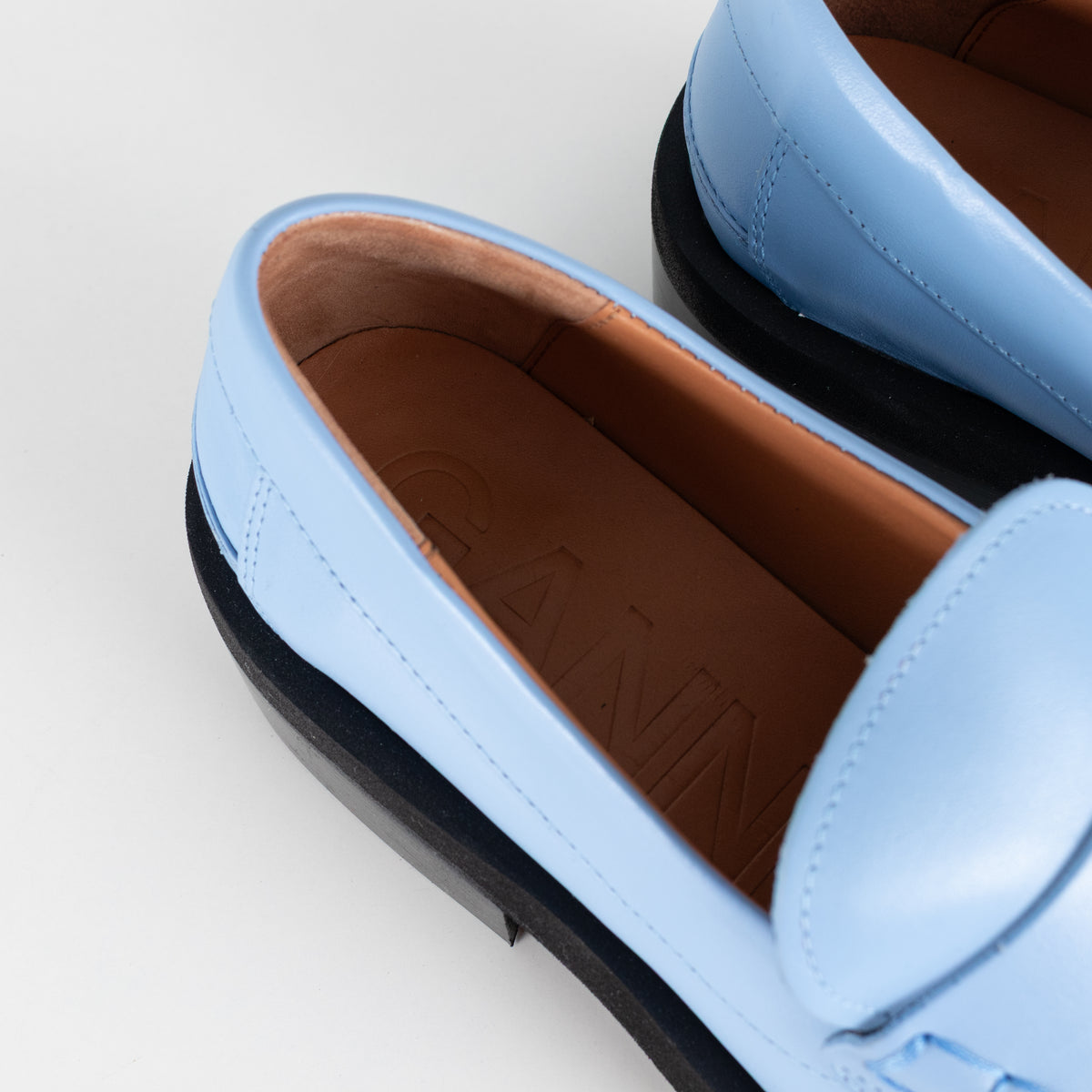 Ganni Blue Leather Square Toe Loafers