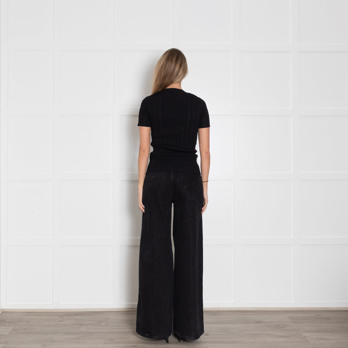 Sandro Black Stretched Ribbed Short Sleeve Top