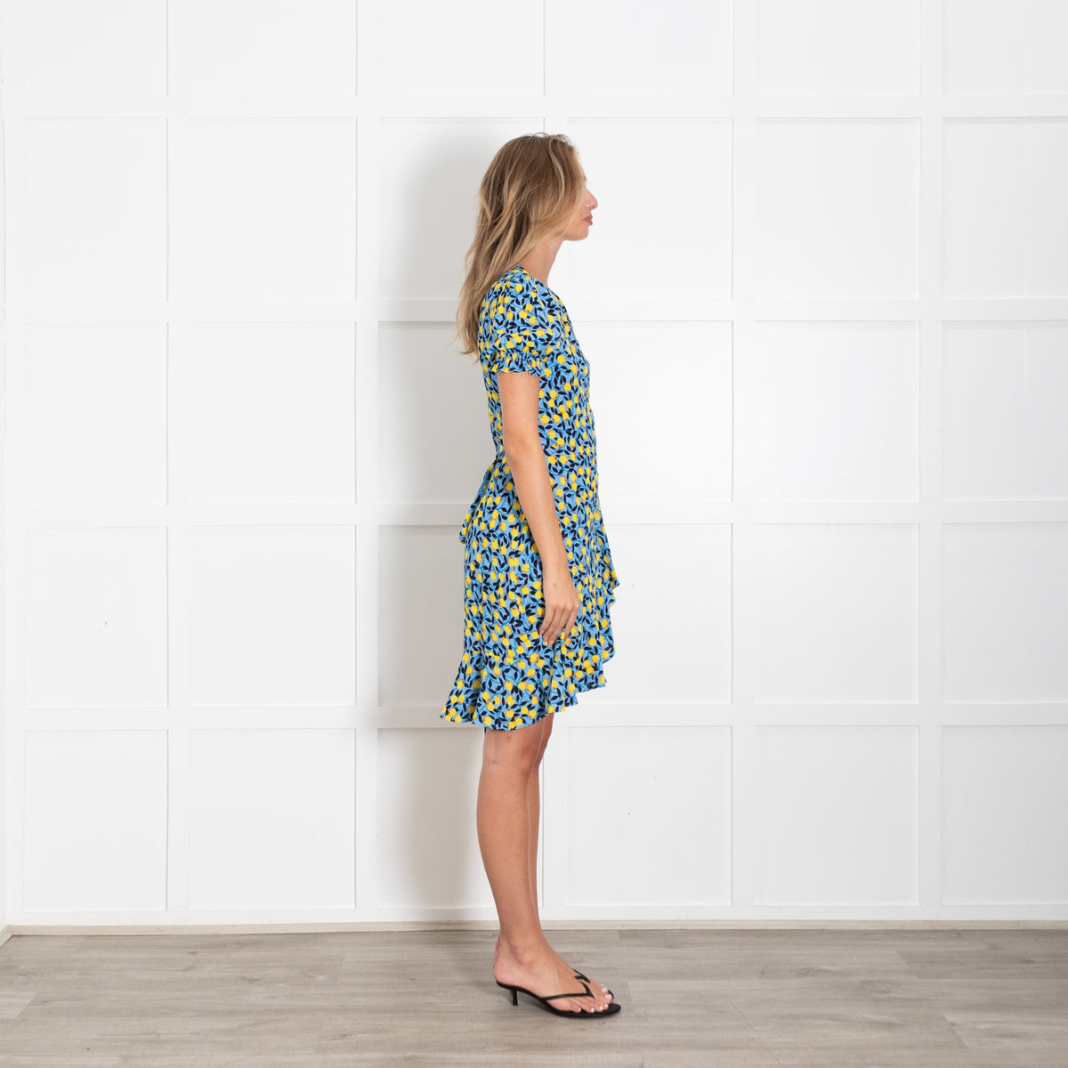 Diane Von Furstenberg Blue And Yellow Lemon Print Wrap Dress