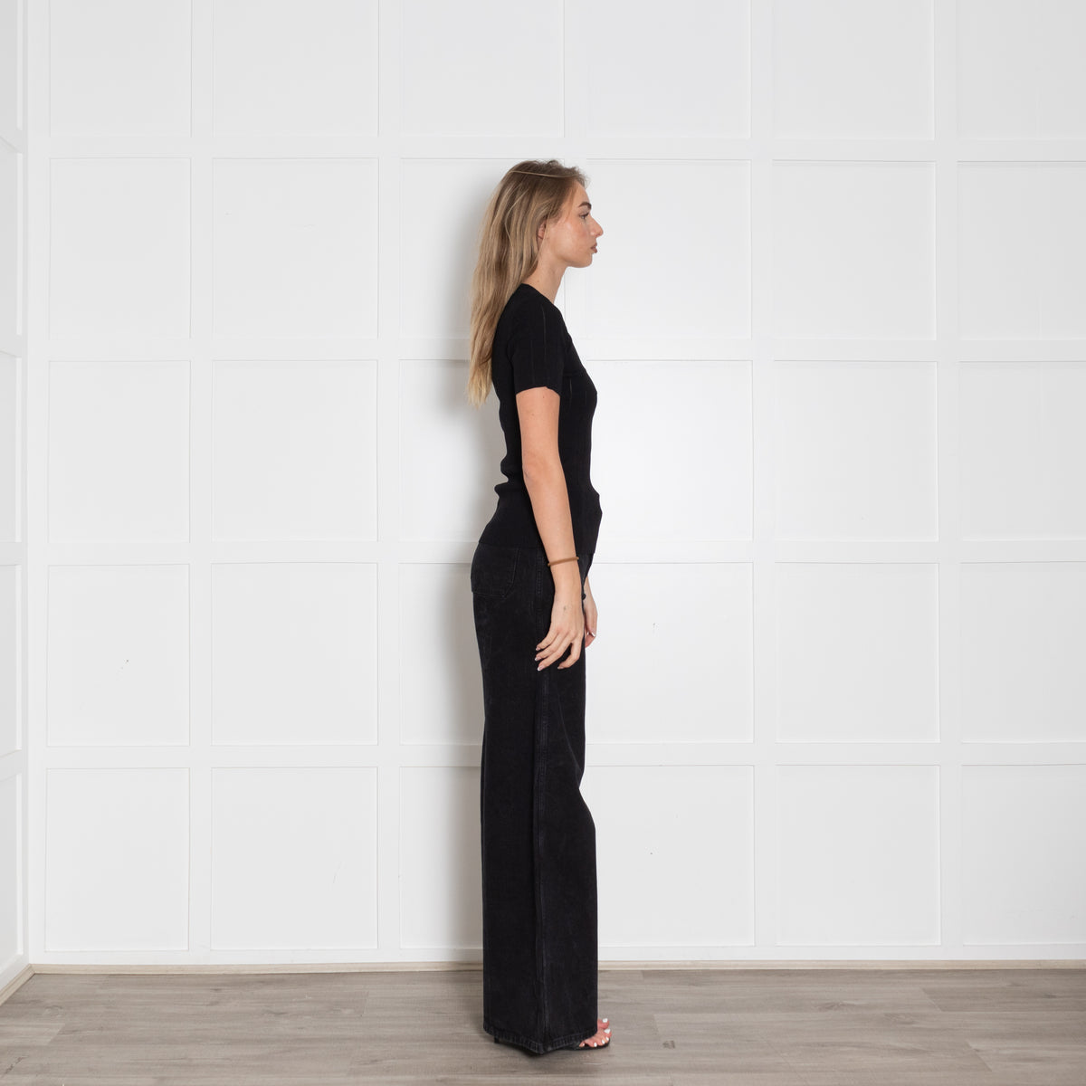 Sandro Black Stretched Ribbed Short Sleeve Top