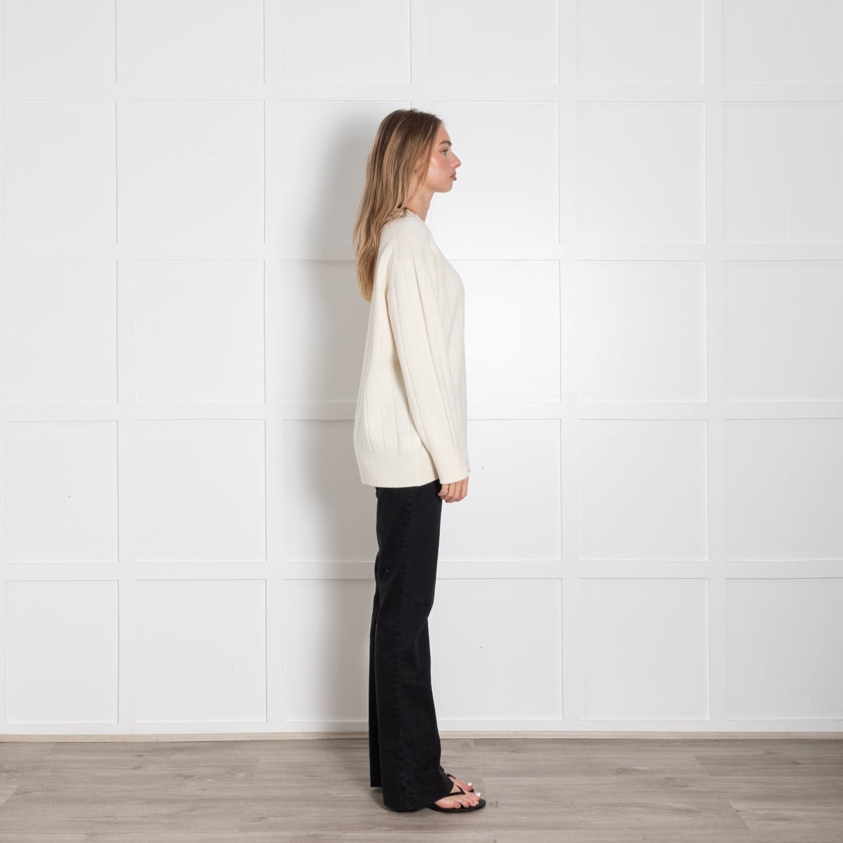 &Daughter Cream Jumbo Rib Round Neck Jumper