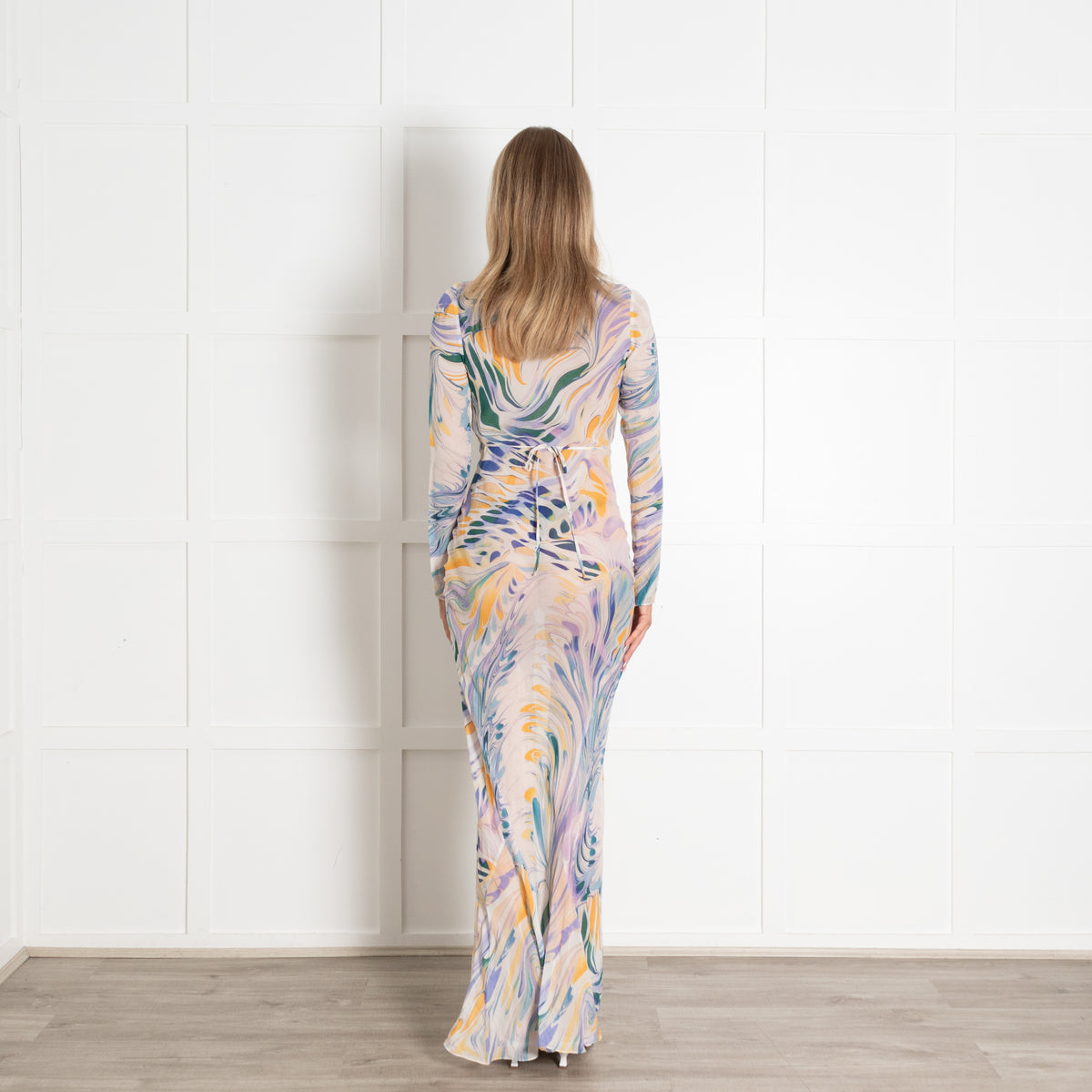 Alexandra Miro White Purple Sheer Lois Wave Maxi Dress