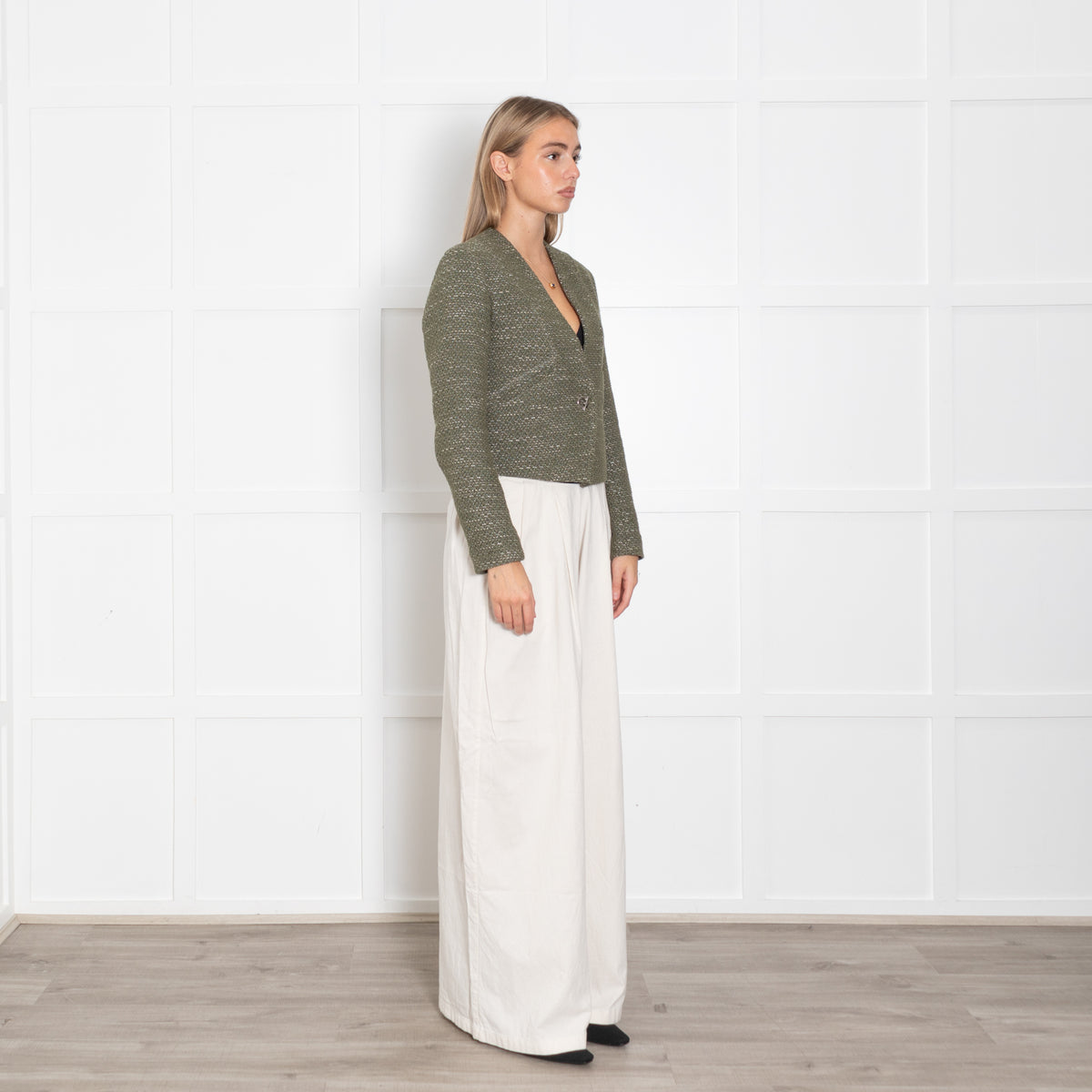 Sandro Green Cotton Tweedy Jacket