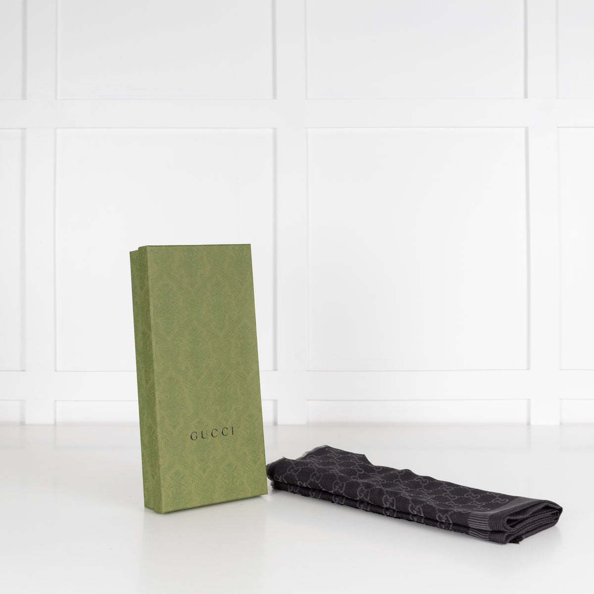 Gucci Grey GG Jacquard Wool And Silk Blend Scarf