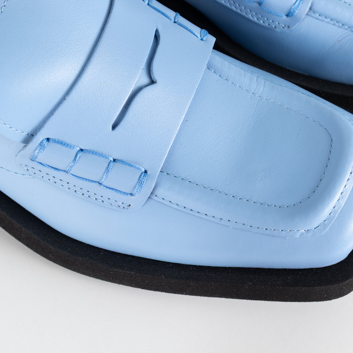 Ganni Blue Leather Square Toe Loafers