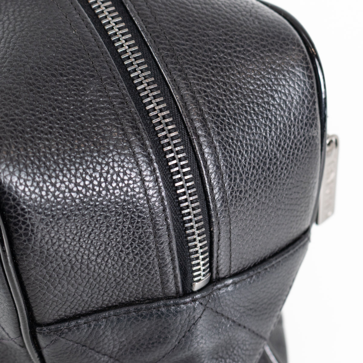 Chanel Quilted Black Caviar Logo Bowler Bag