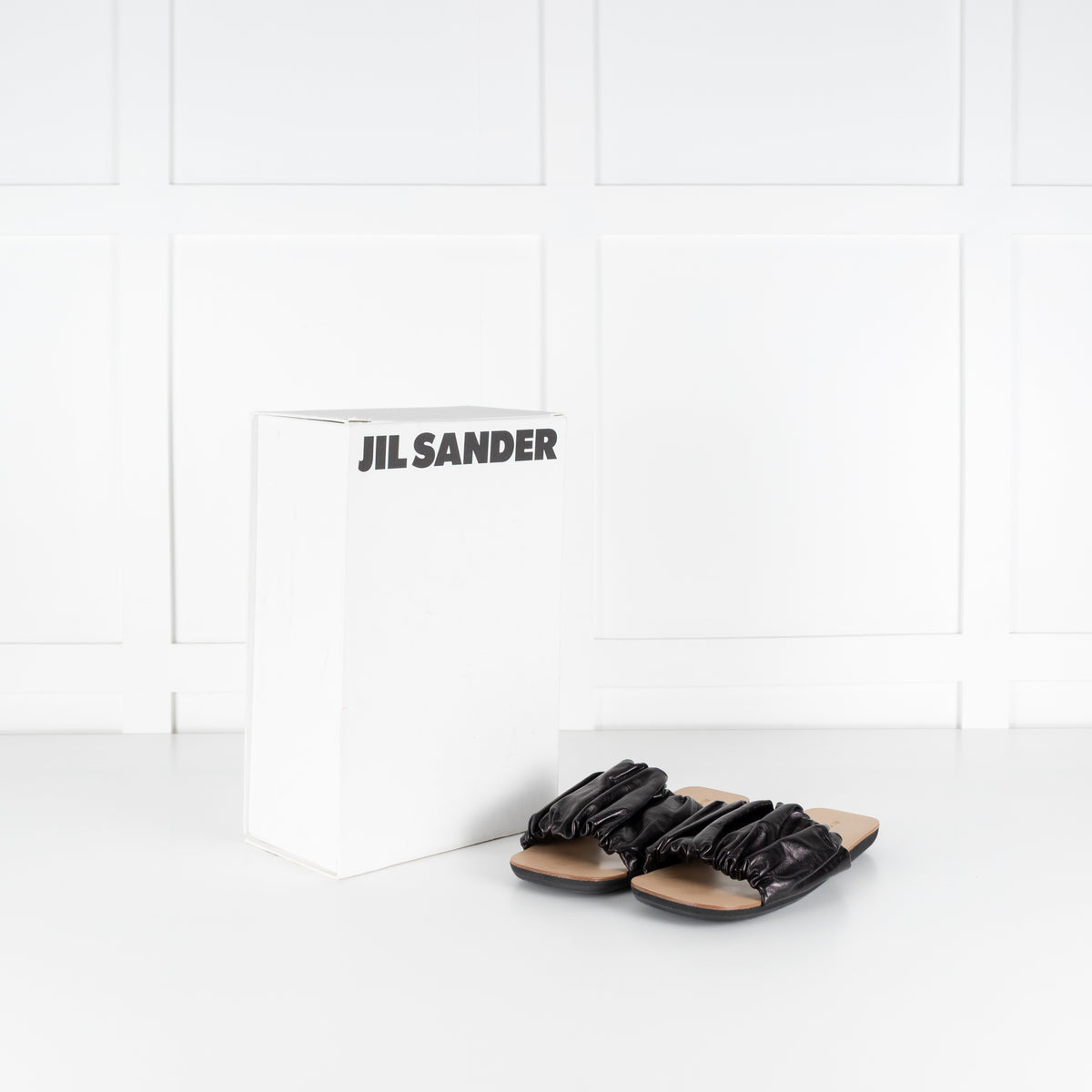 Jil Sander Black Ruffled Leather Sandal